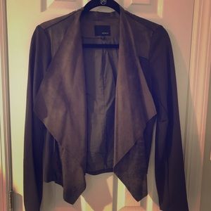 Open front faux leather jacket
